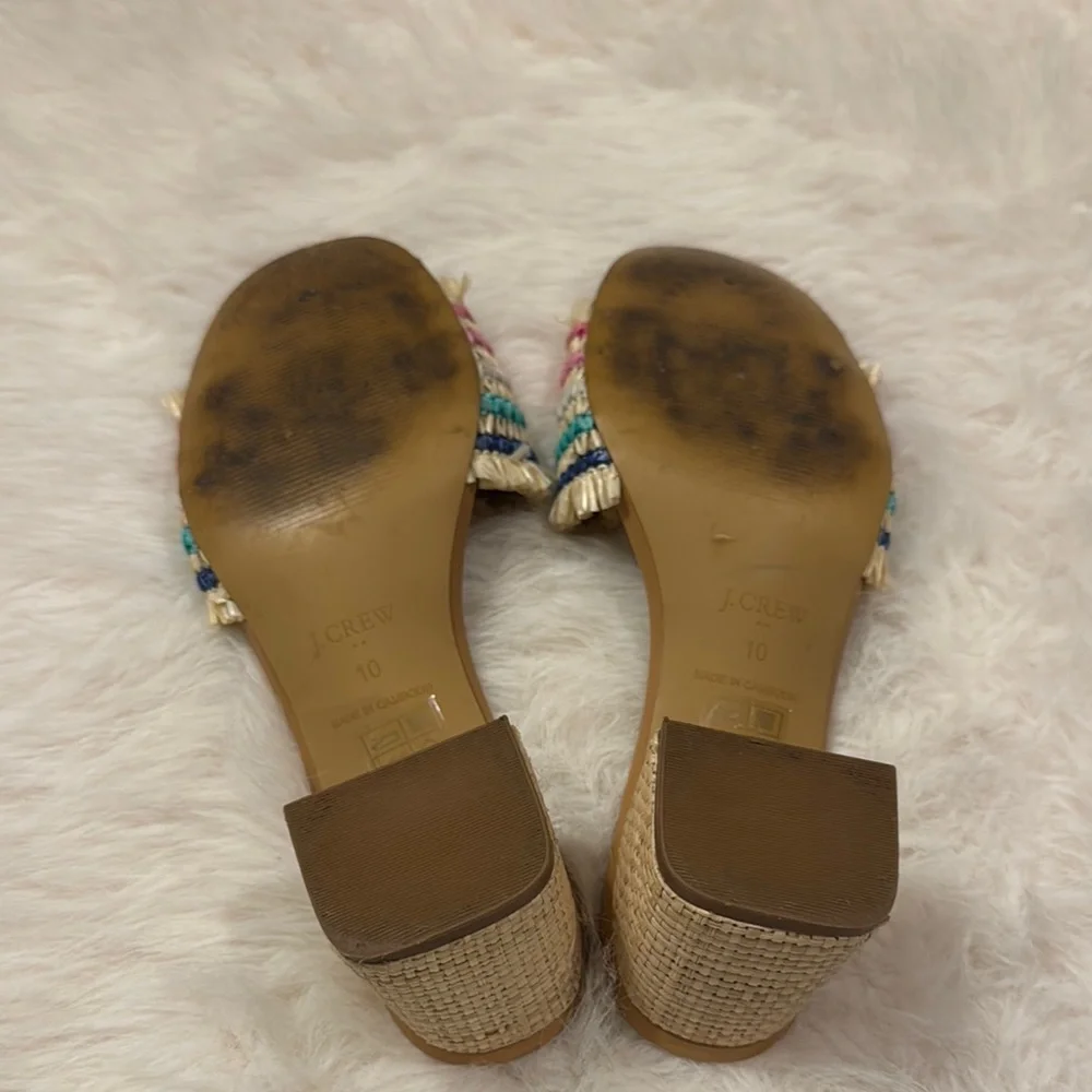 J. Crew Cream and Pink Mules with Woven Texture Size 10 pre-owned. - Picture 4 of 9